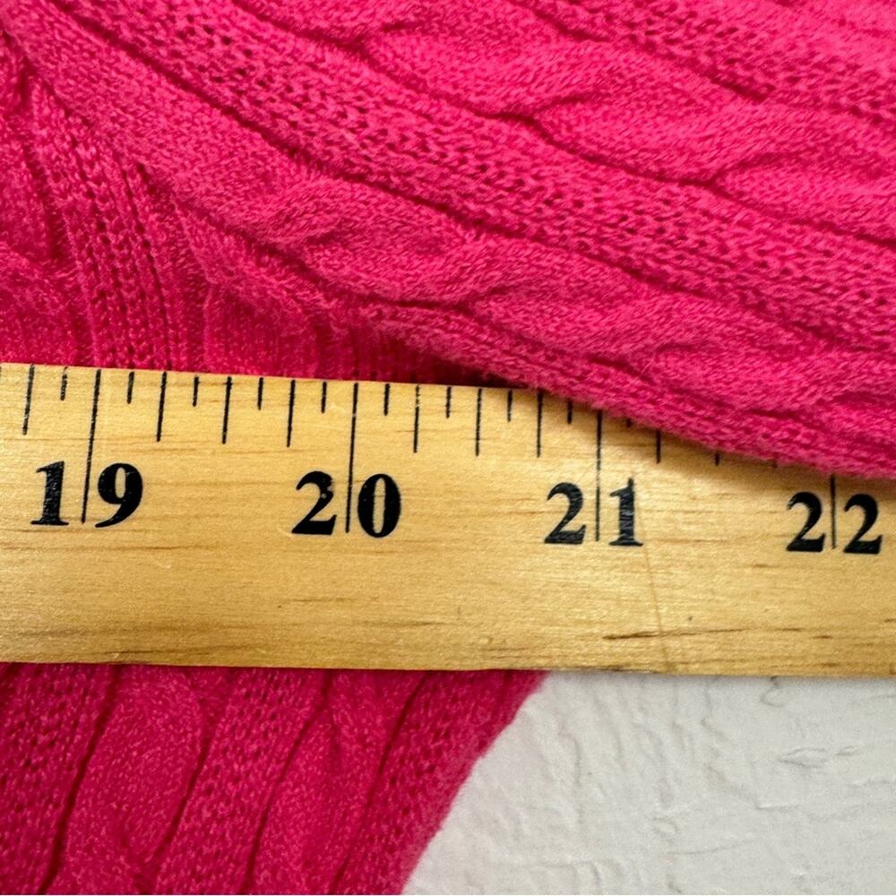 Adrianna Papell Hot Pink Cable Knit Sweater Womens M Bishop Sleeve Crew Neck - Picture 7 of 11